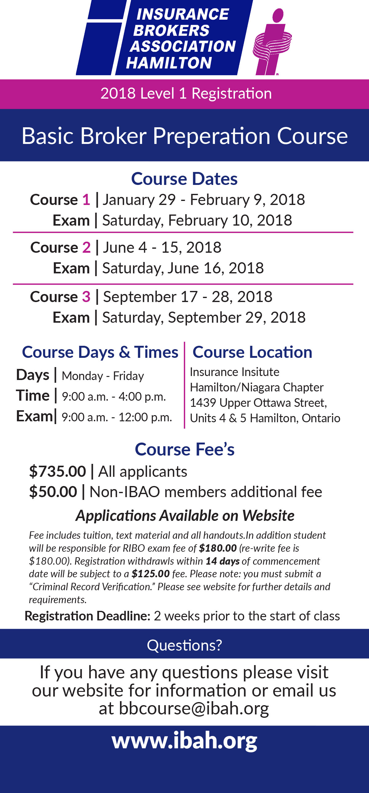 2018 RIBO Level 1 Licensing Course, Insurance Brokers Association of Hamilton